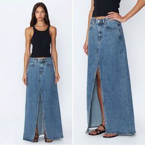 SLVRLAKE Dallas Denim Maxi SKIRT Size 31 Blue Hard Times Front Slit NEW $299